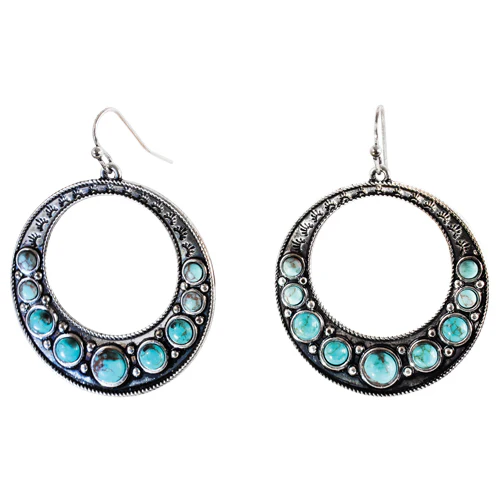 Justin Conch Open Hoop with Turquoise Stones