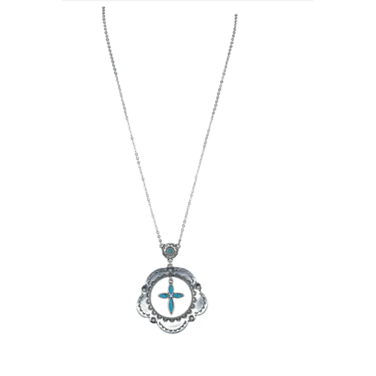Justin Dangle Concho Hoop with Stone Cross Necklace