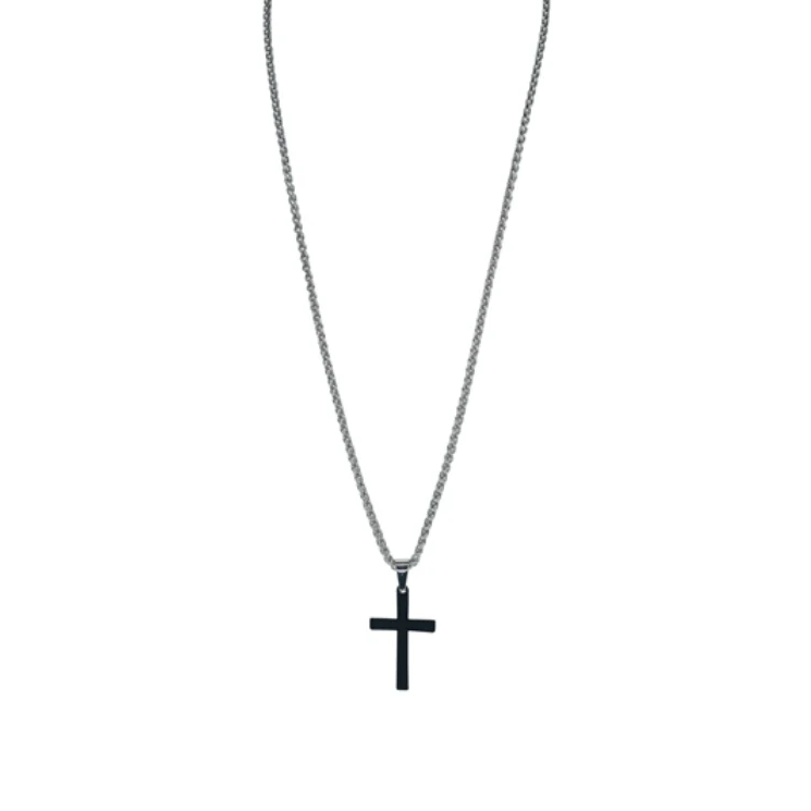 Justin Men's Beveled Matte Rubber Coated Black Necklace