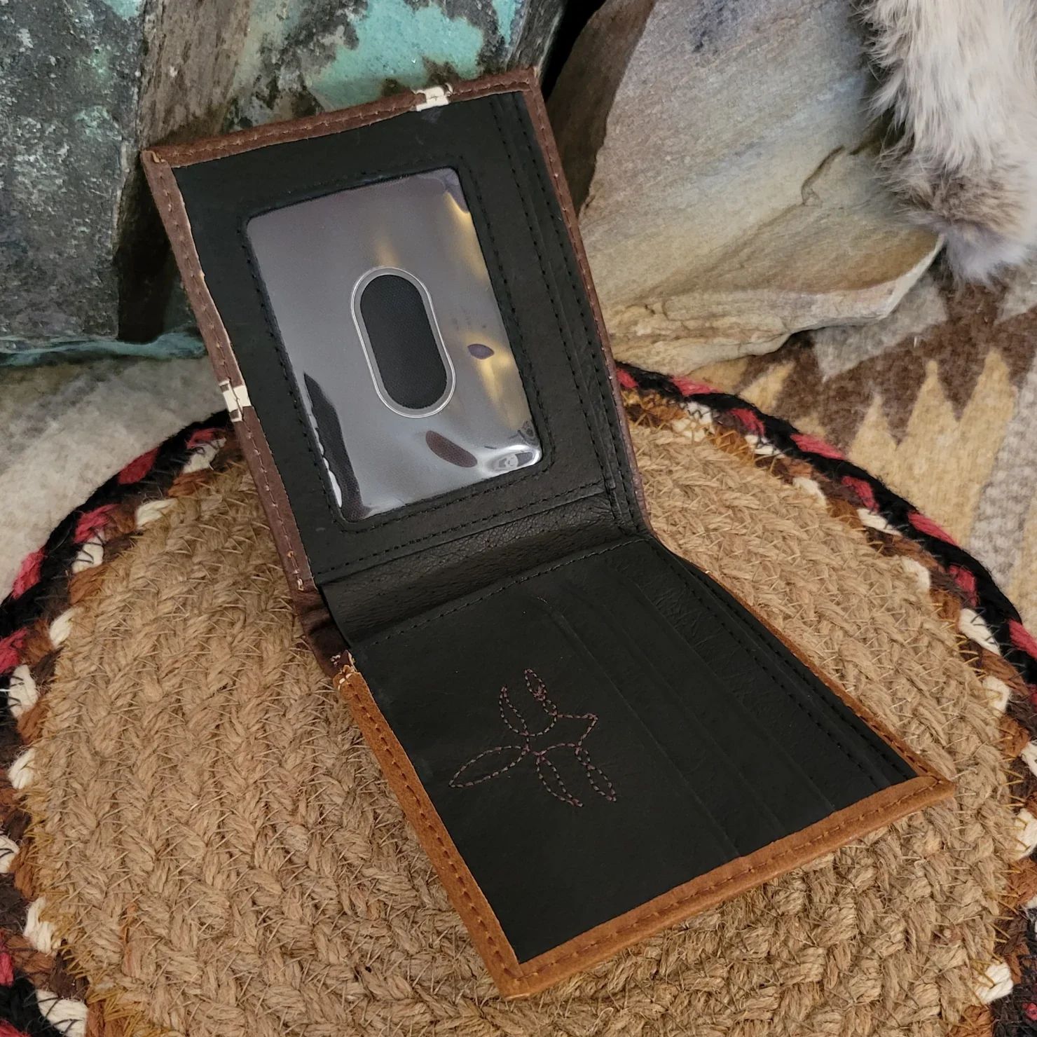 Justin Men's Genuine Leather Bifold Wallet with Burnished Tan Yoke & Concho - Image 4