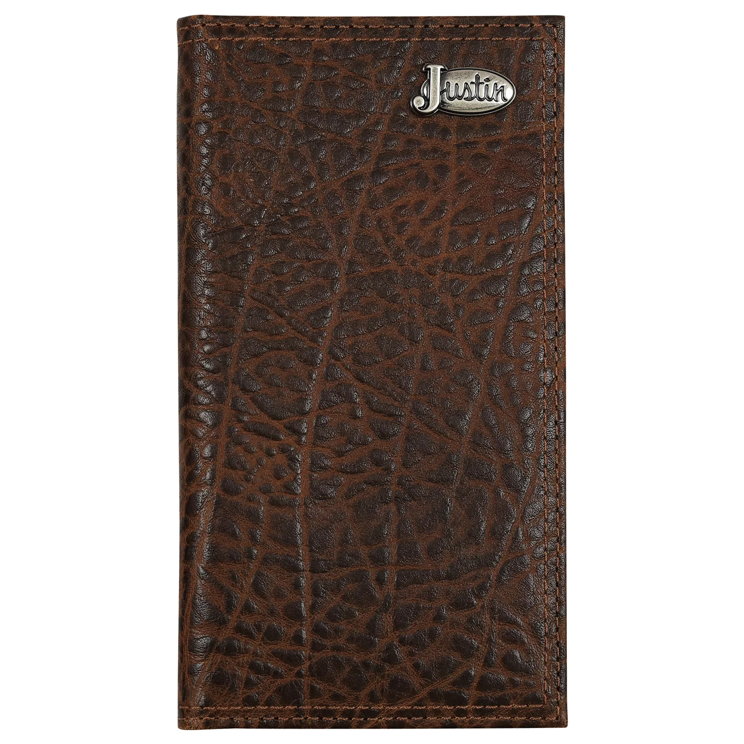 Justin Men's Genuine Textured Leather Rodeo Wallet with Antique Silver Justin Logo
