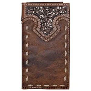 Justin Men's Jr Rodeo Wallet - Tooled Yoke & Rawhide Buck Stitch