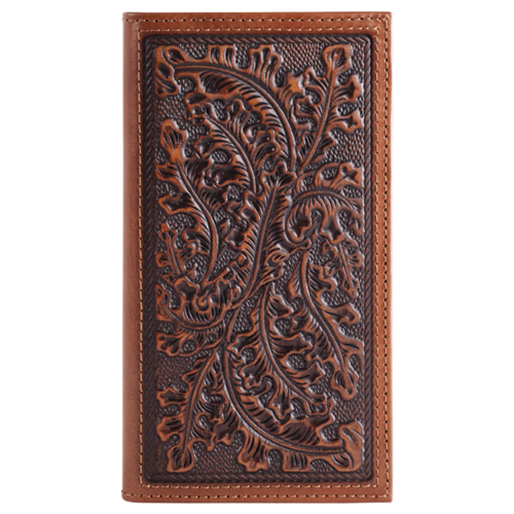 Justin Men's Leaf Embossed Leather Rodeo Wallet - Brown