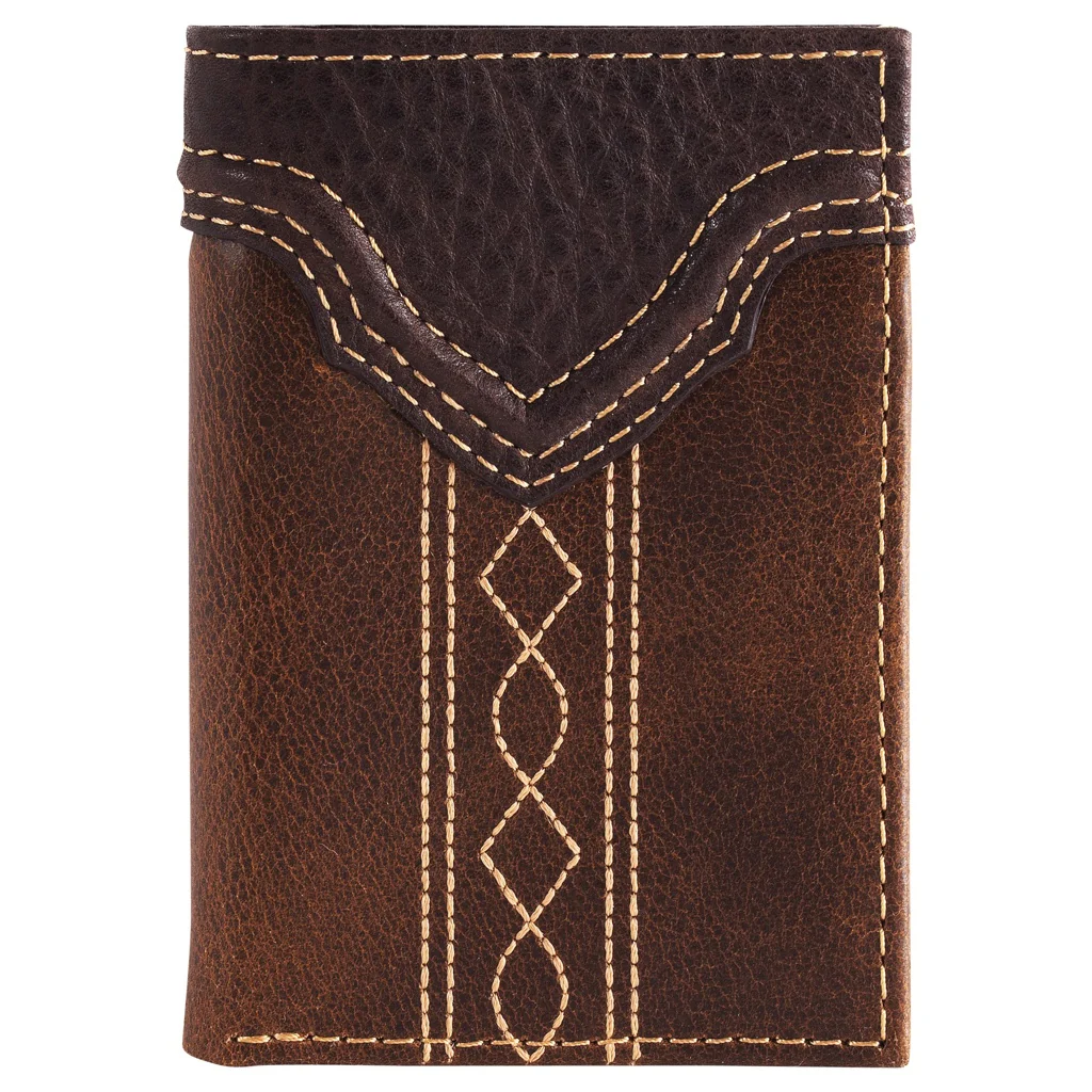 Justin Men's Leather Trifold with Yoke & Stitching Wallet - Brown