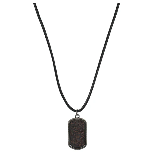 Justin  Necklace Dog Tag Style Pendant with Tooled Leather Necklace