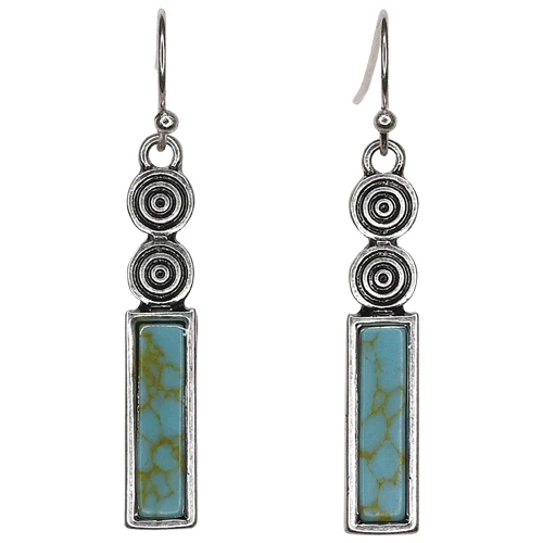 Justin Turquoise Colored Stone Bar with Swirl Earrings