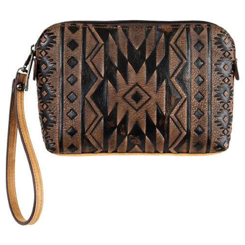 Justin Women's Cosmetic Pouch with Southwestern Emboss- Brown