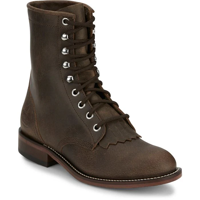 Justin Women's McKean 7" Lace Up Roper Western Boot- Brown - Image 2
