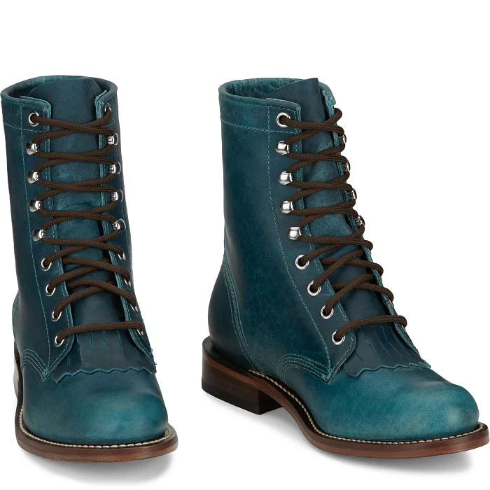 Justin Women's McKean 7" Lace Up Roper Western Boot- Turquoise