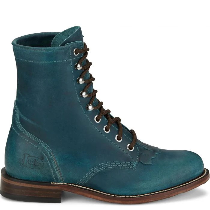 Justin Women's McKean 7" Lace Up Roper Western Boot- Turquoise - Image 3