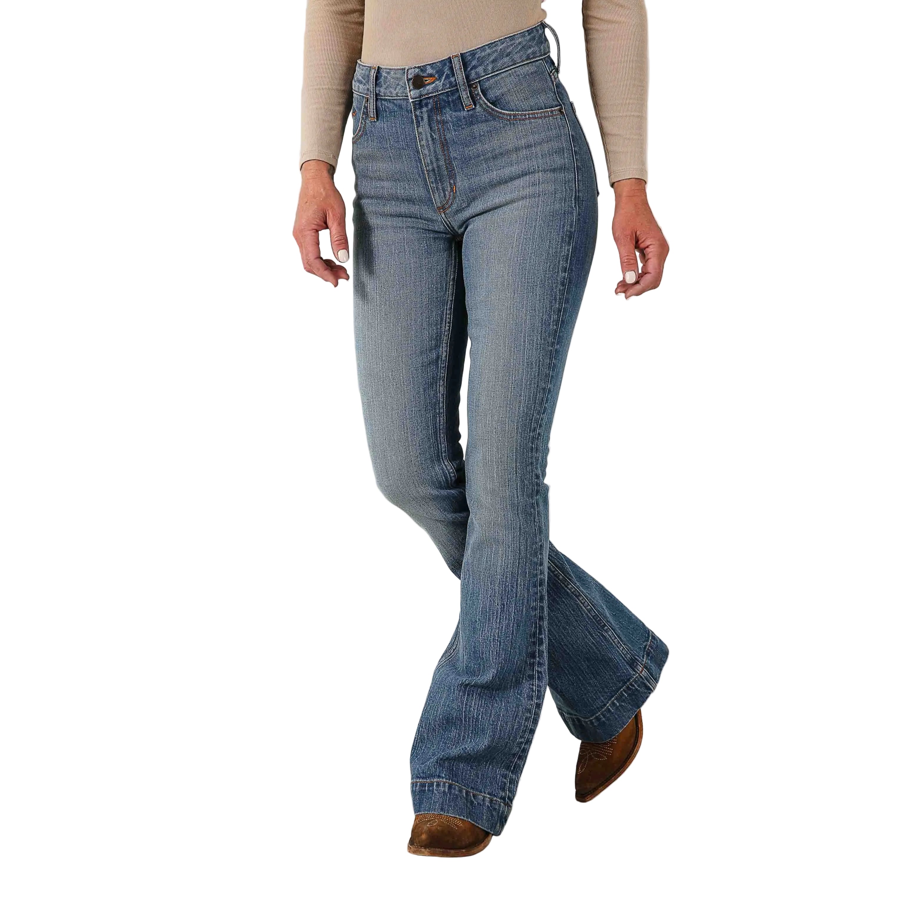 Kimes Women's Jennifer Ultra High Rise Flare Jeans - Mid Wash - Image 3