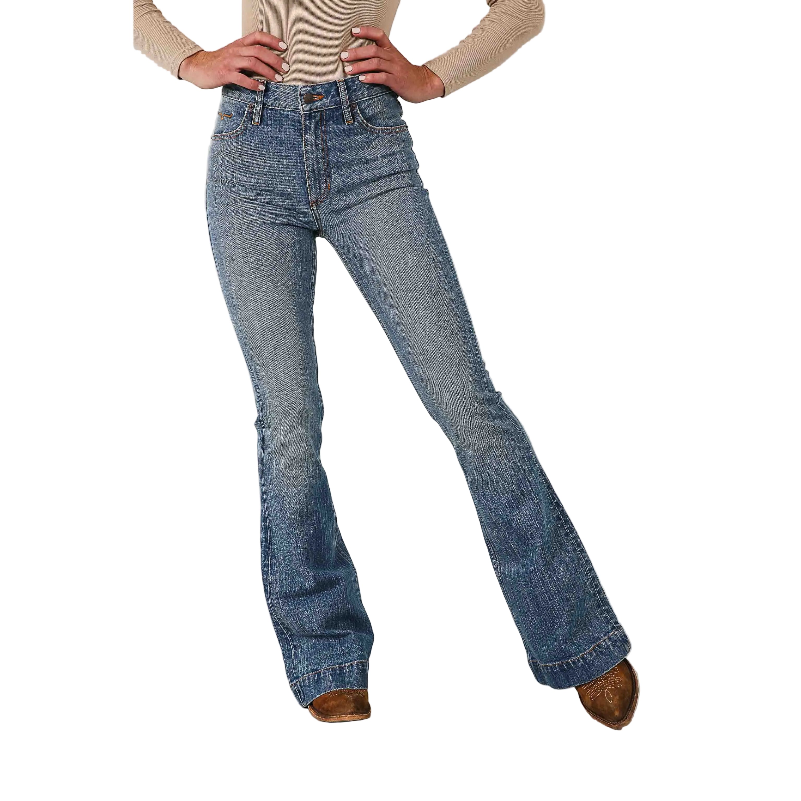 Kimes Women's Jennifer Ultra High Rise Flare Jeans - Mid Wash - Image 4