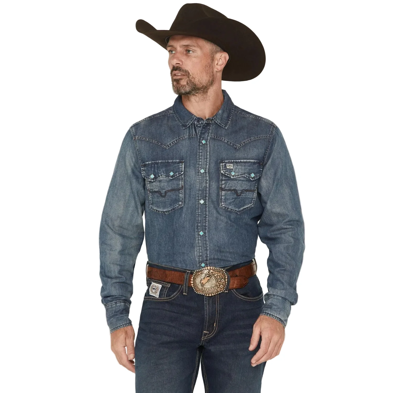 Kimes Men's Memphis Denim Long Sleeve Snap Western Shirt - Indigo