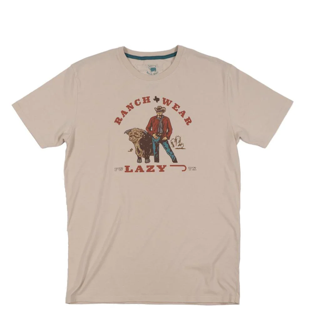 Lazy J Men's Short Sleeve Retro Stockman Tee Shirt- Natural