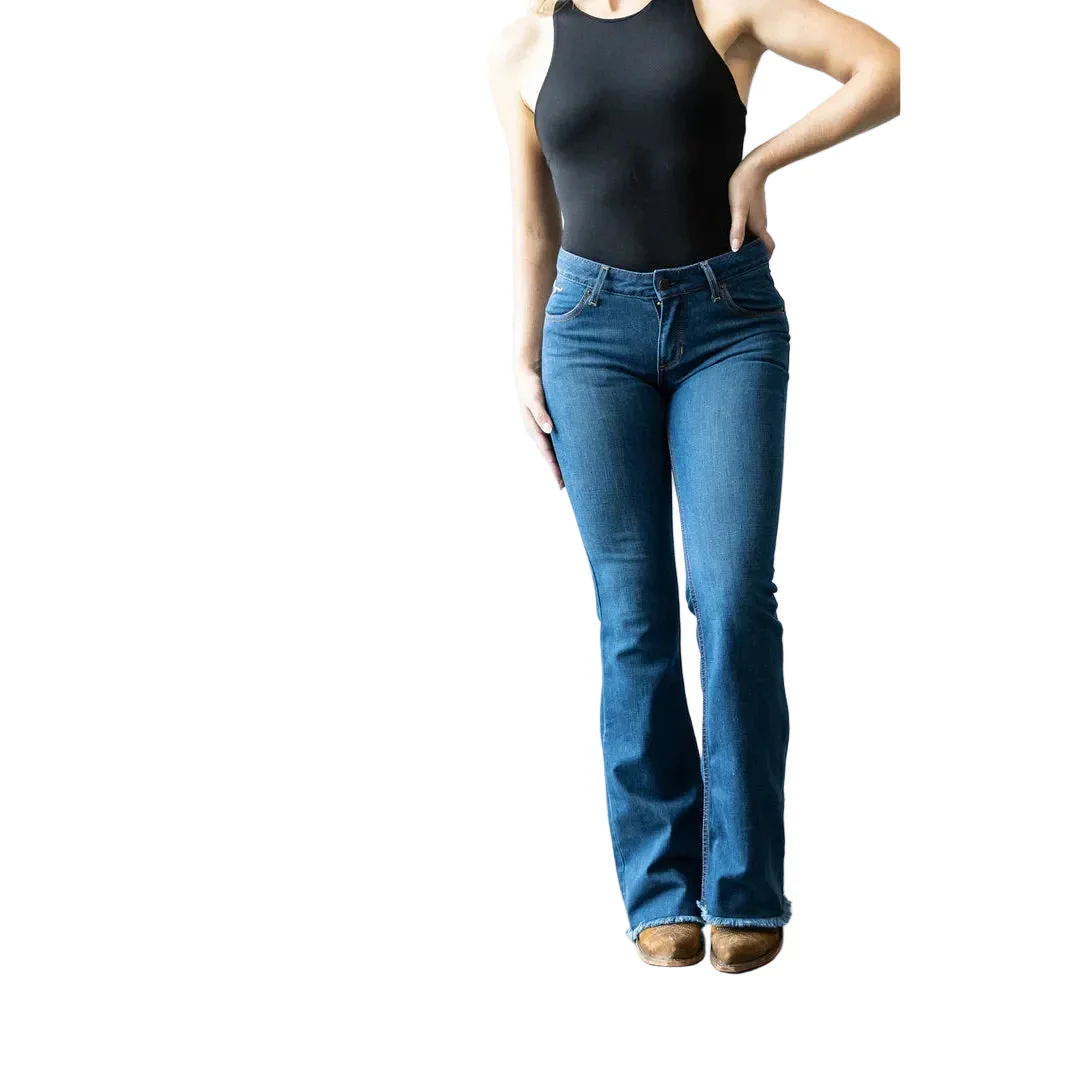 Kimes Women's Lola Raw Hem Mid Rise Trouser Jeans - Blue - Image 3