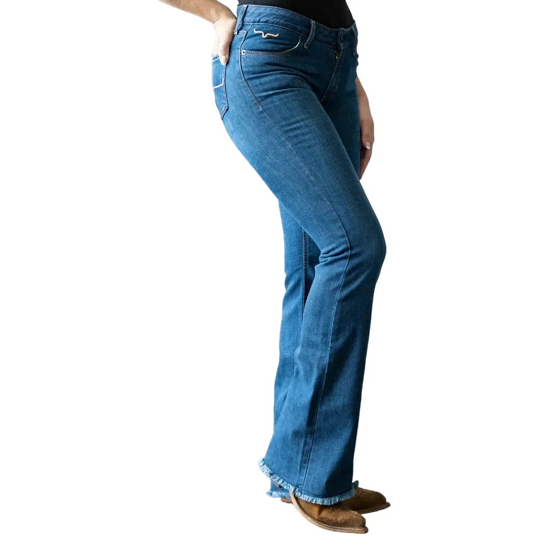 Kimes Women's Lola Raw Hem Mid Rise Trouser Jeans - Blue - Image 5