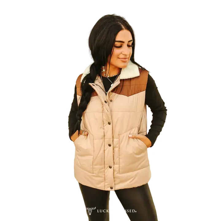 Lucky & Blessed Puffer Vest - Cream - Image 3