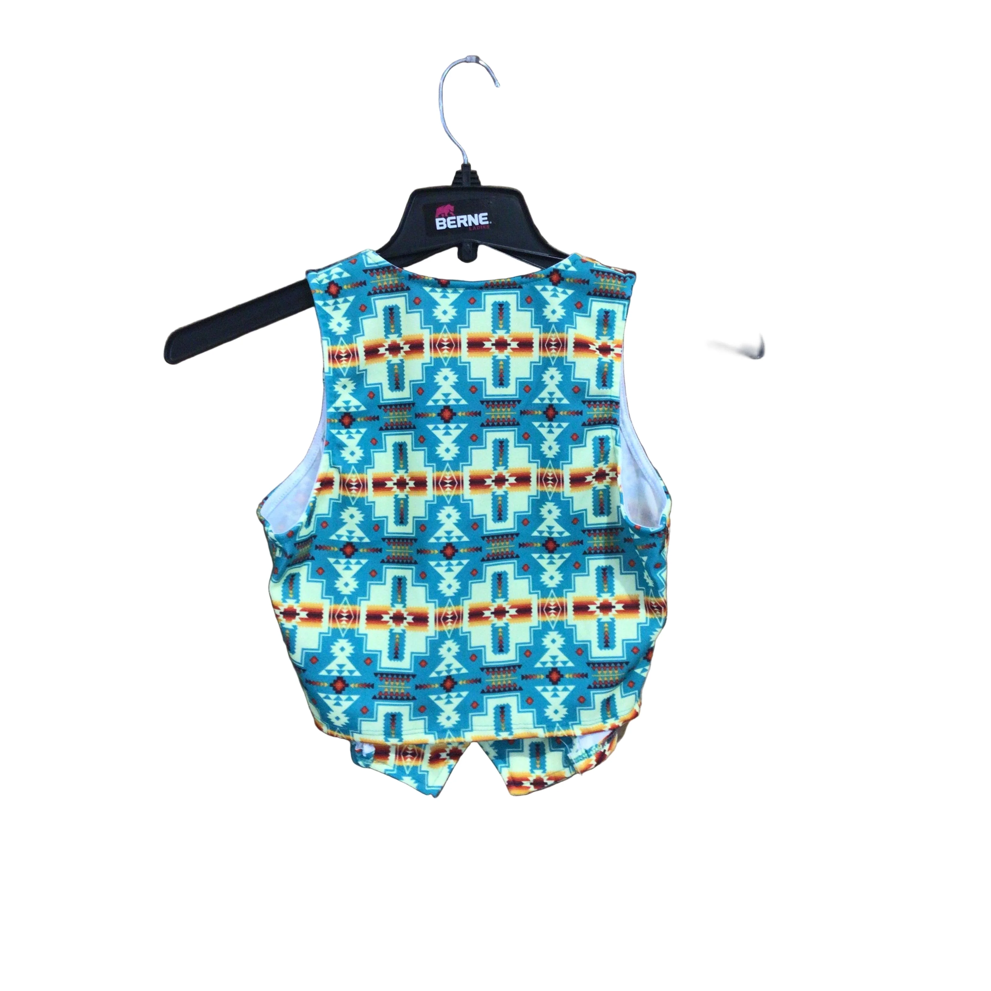 Lucky & Blessed Women's Aztec Printed Button Down Vest- Turquoise - Image 2