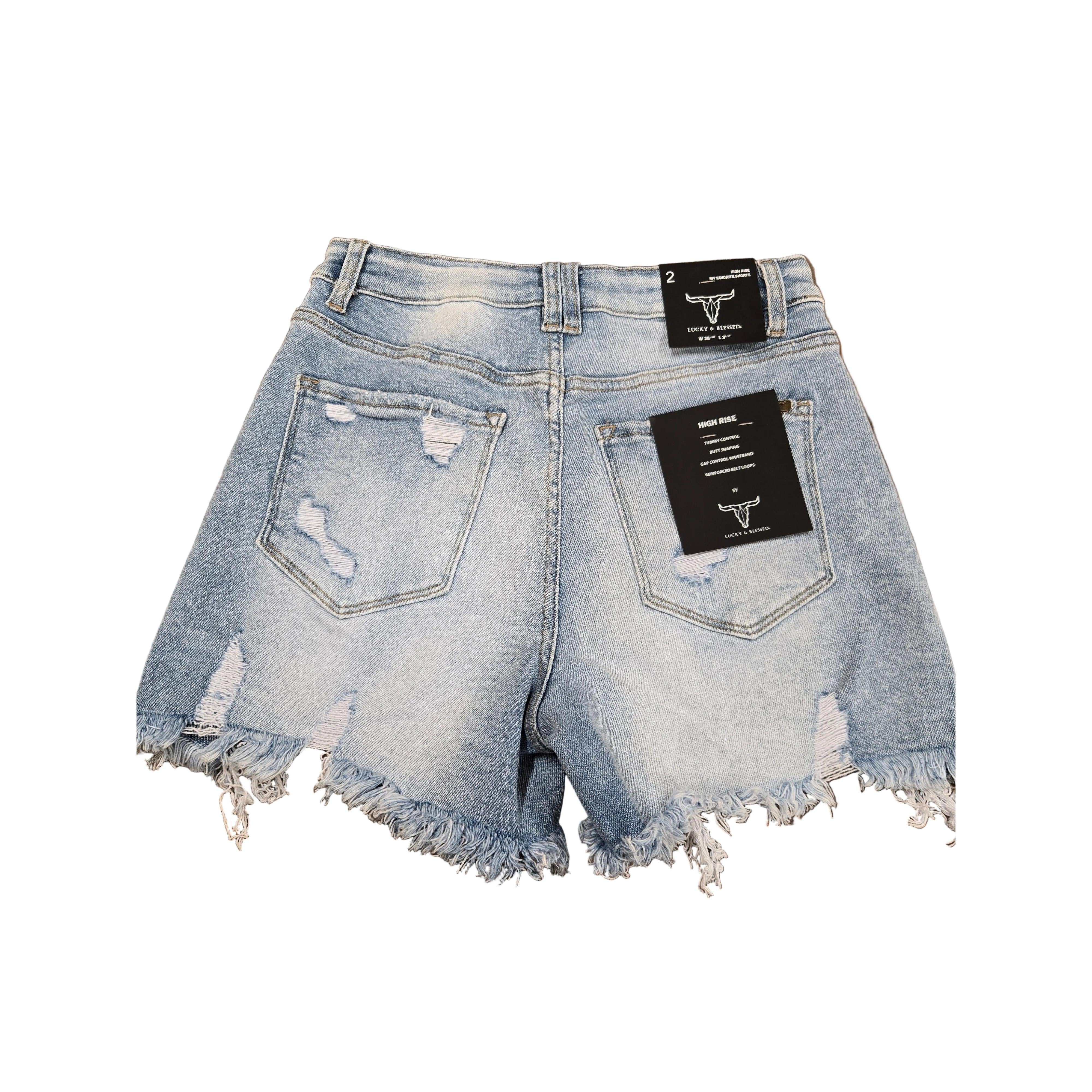 Lucky & Blessed Women's High Rise Distressed Shorts - Medium Wash - Image 2