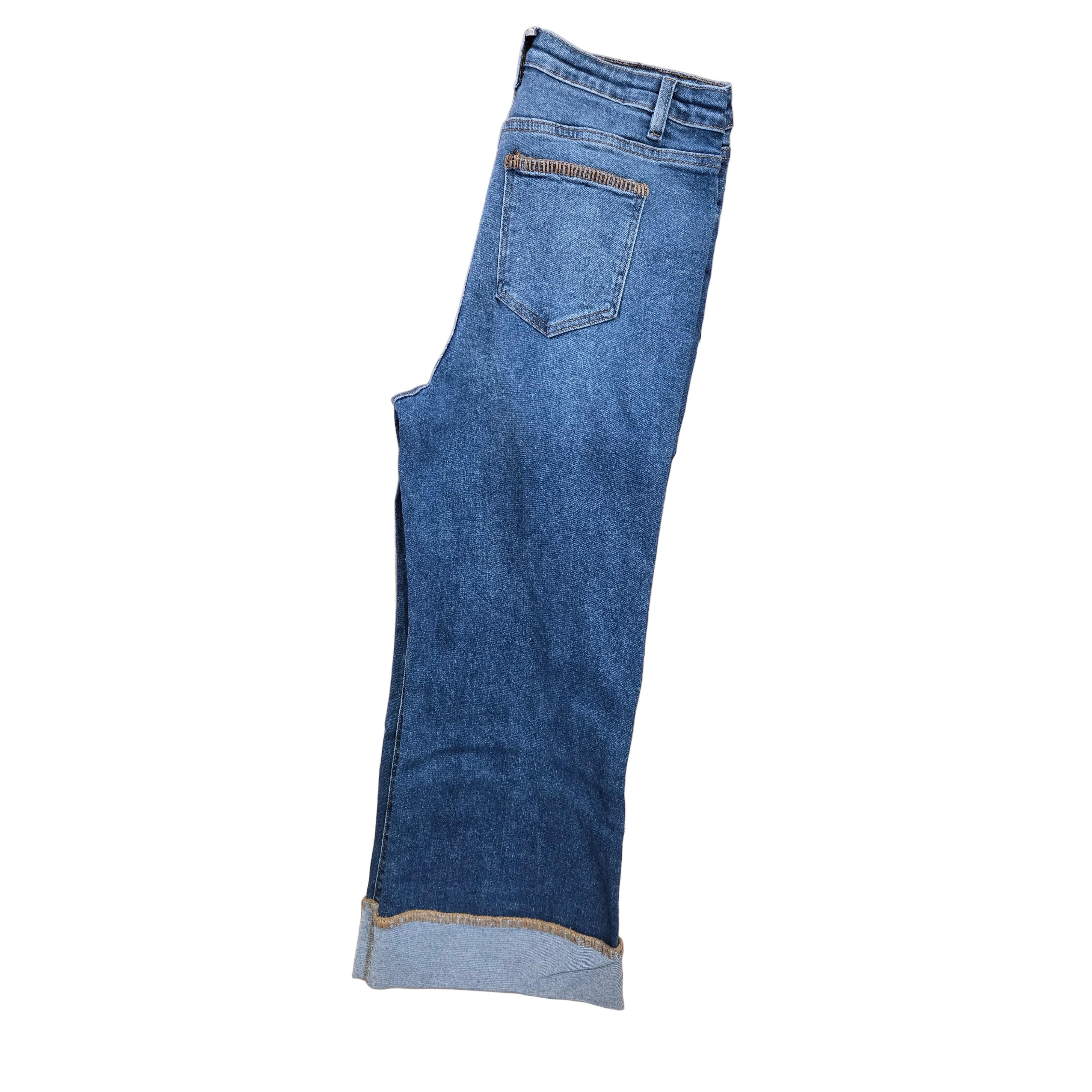 Lucky & Blessed Women's Western Stitch Denim Wide Leg Jean - Medium Wash
