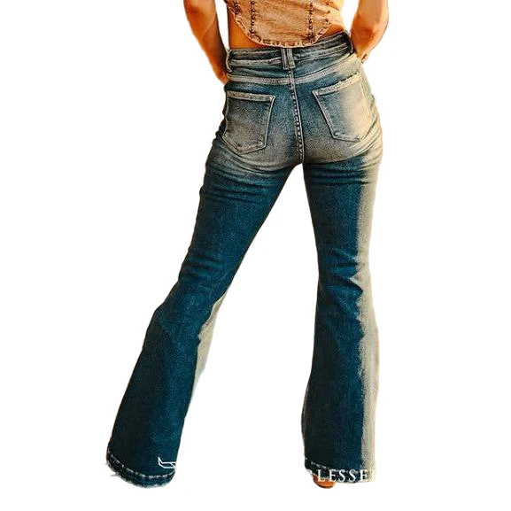 Lucky & Blessed Women's High Rise Trouser Jeans - Dark Wash - Image 2