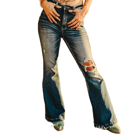 Lucky & Blessed Women's High Rise Trouser Jeans - Dark Wash - Image 3