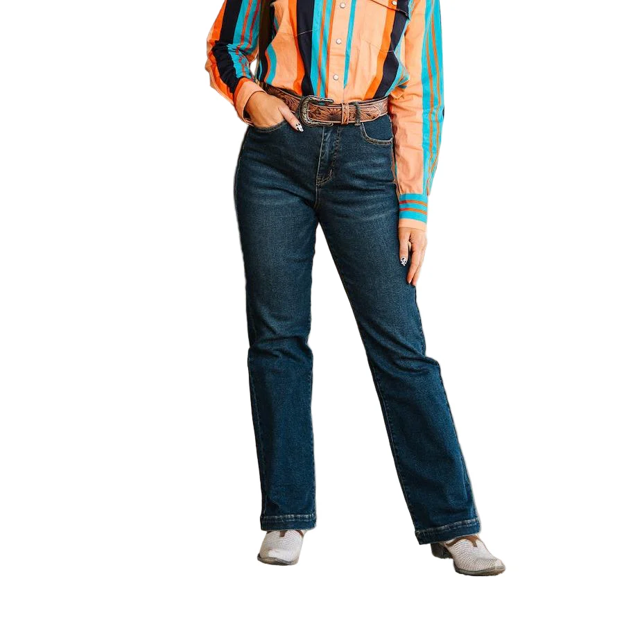 Lucky & Blessed Women's Mid Rise Classic Trouser Jean -Dark Wash