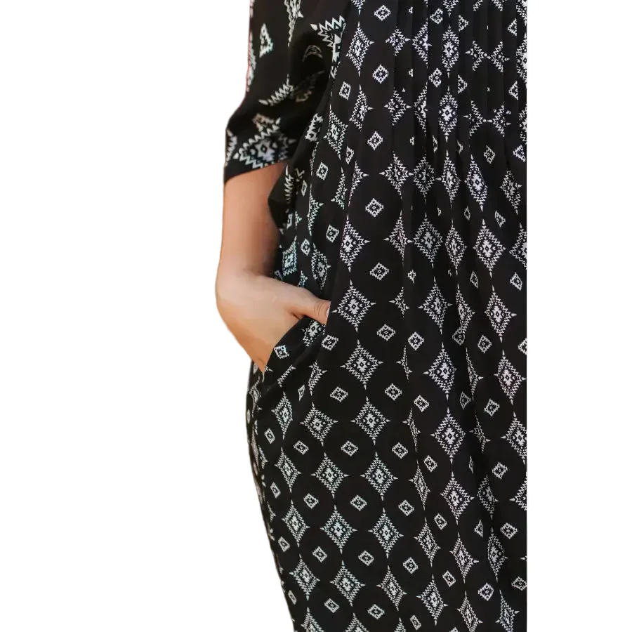 Lucky & Blessed Women's Flutter Sleeve Aztec Square Neckline Dress - Black - Image 3