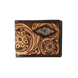 M&F Men's 3D Bifold With Passcase Style Floral Diamond Calf Hair Wallet- Brown