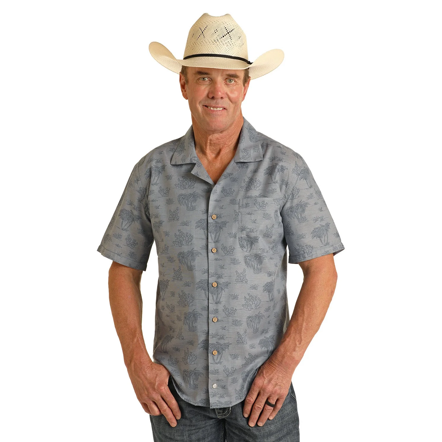 Rock & Roll Men's Men's Short Sleeve Button Shirt - Blue