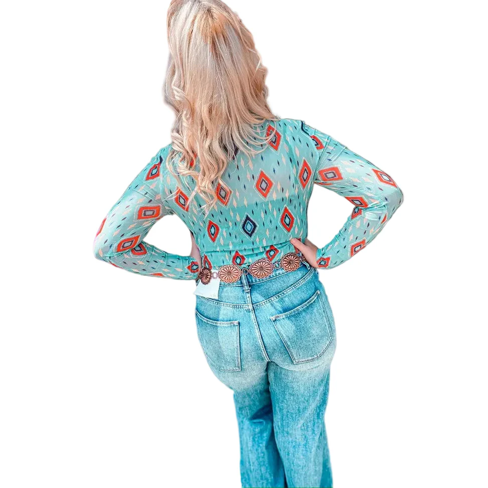 Merigold Kiss Women's Mesh Top - Aztec Turquoise - Image 3