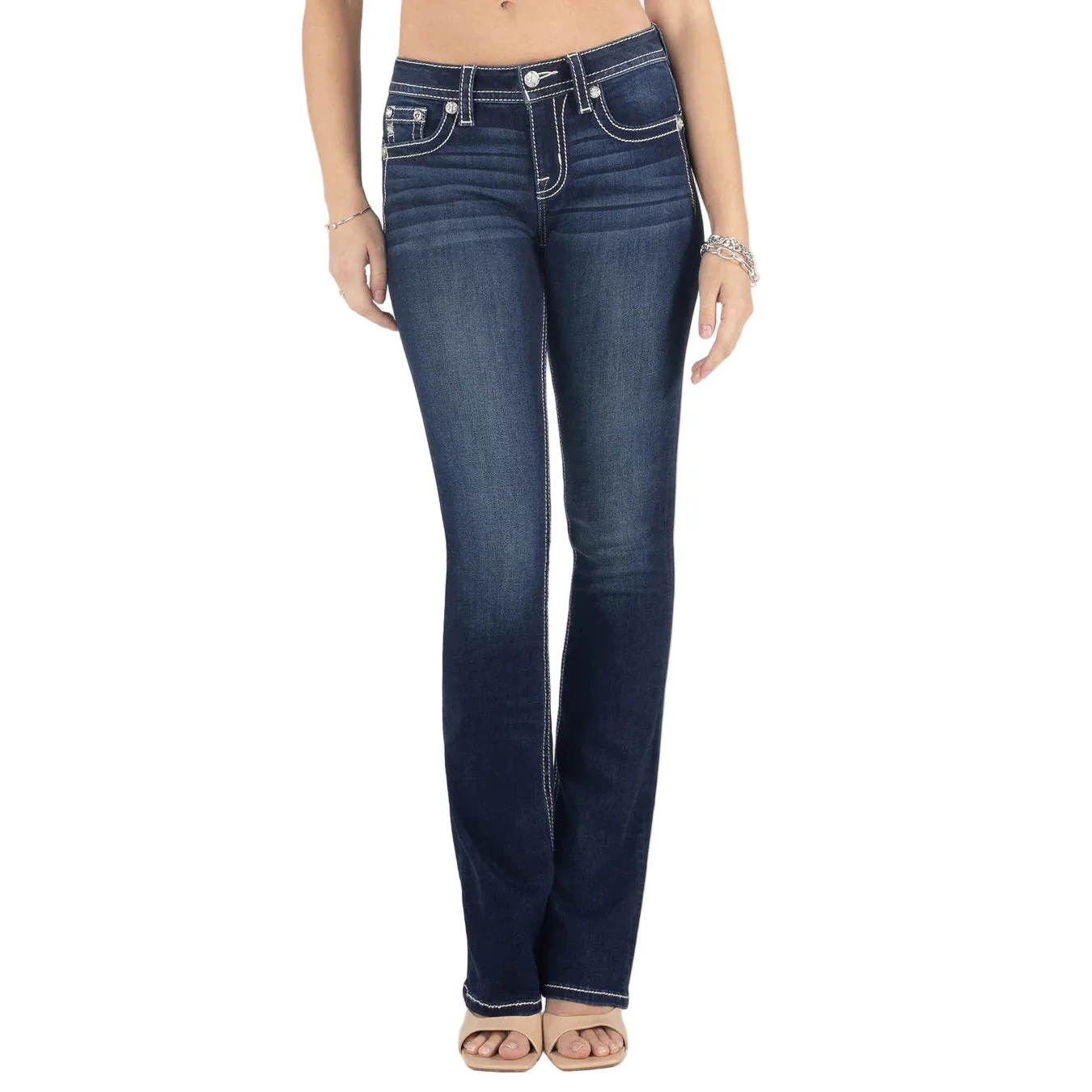 Miss Me Women's Berry & Gold Mid Rise Bootcut Jeans - Dark Wash