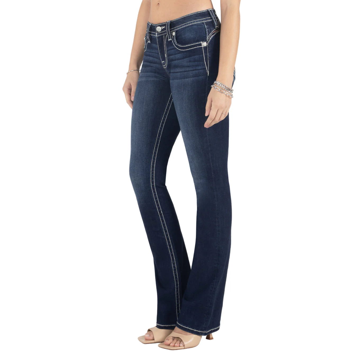 Miss Me Women's Berry & Gold Mid Rise Bootcut Jeans - Dark Wash - Image 2