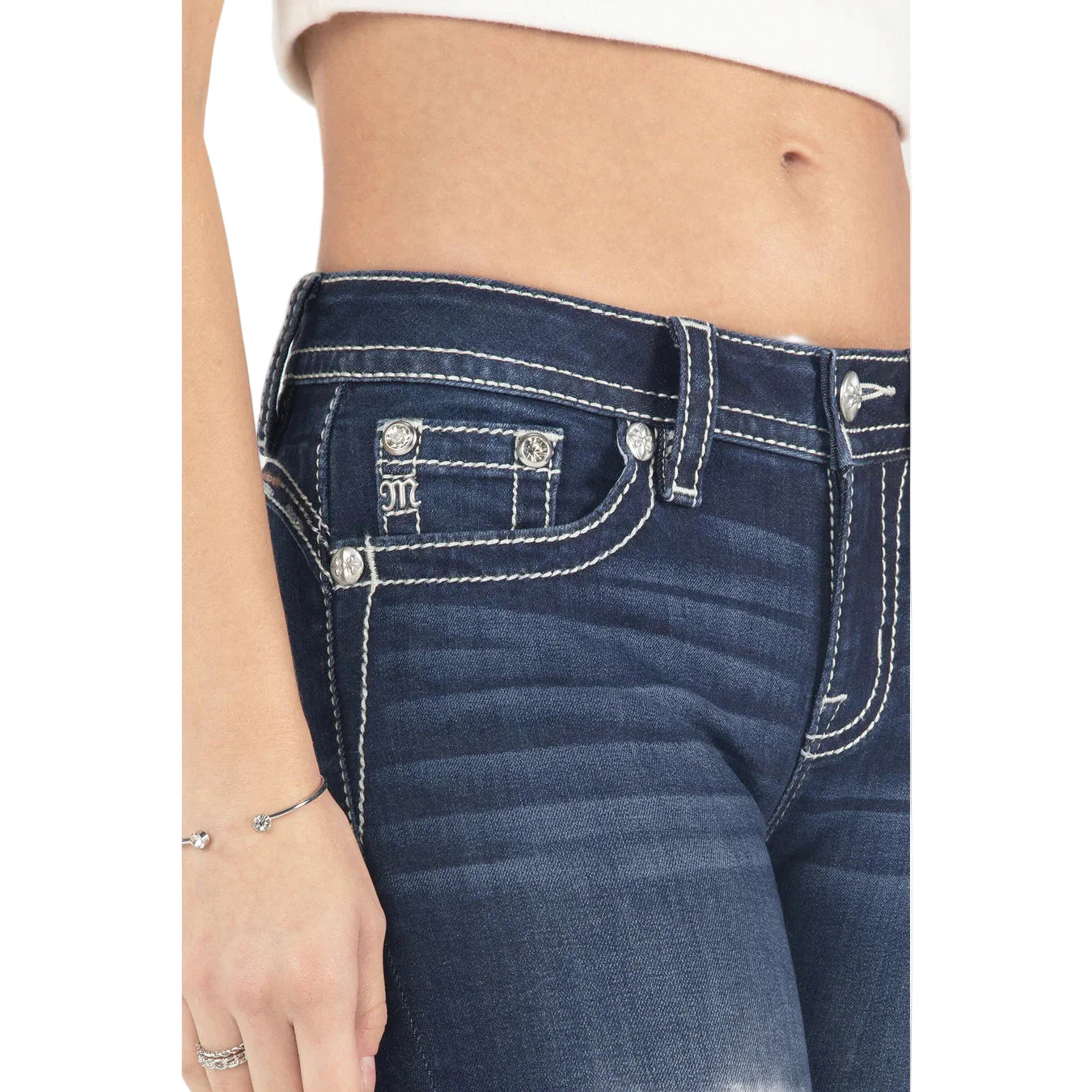 Miss Me Women's Berry & Gold Mid Rise Bootcut Jeans - Dark Wash - Image 4