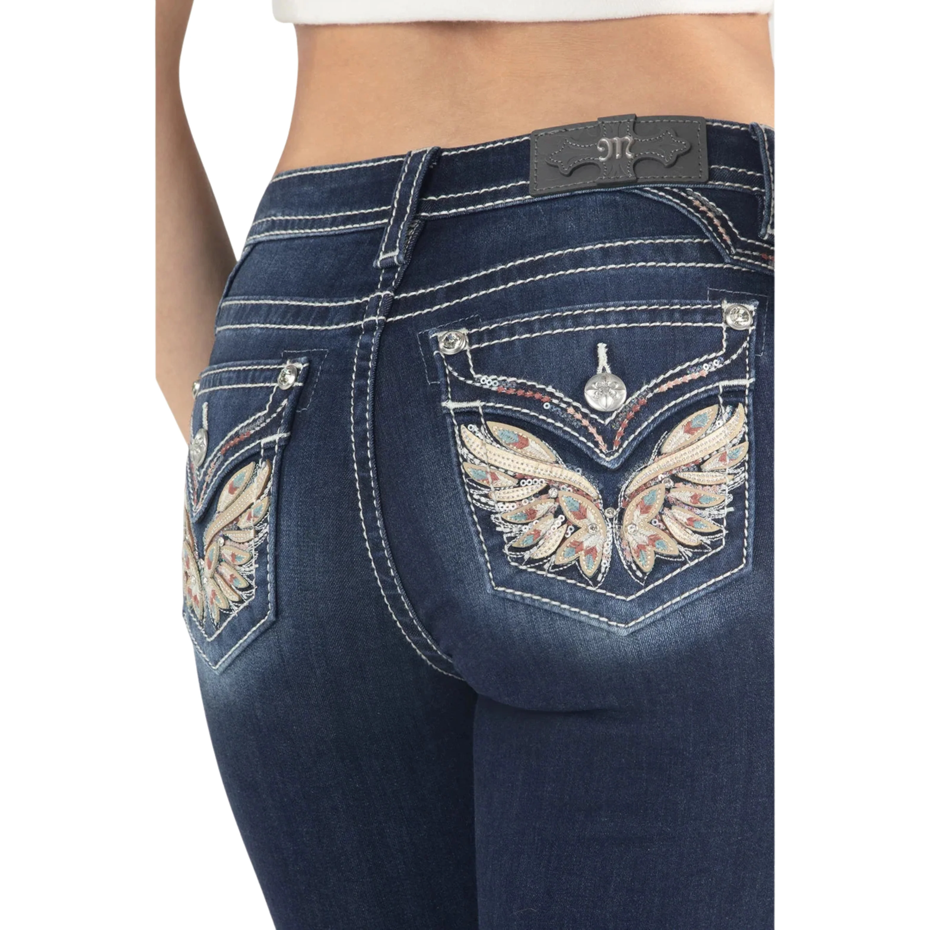 Miss Me Women's Berry & Gold Mid Rise Bootcut Jeans - Dark Wash - Image 5