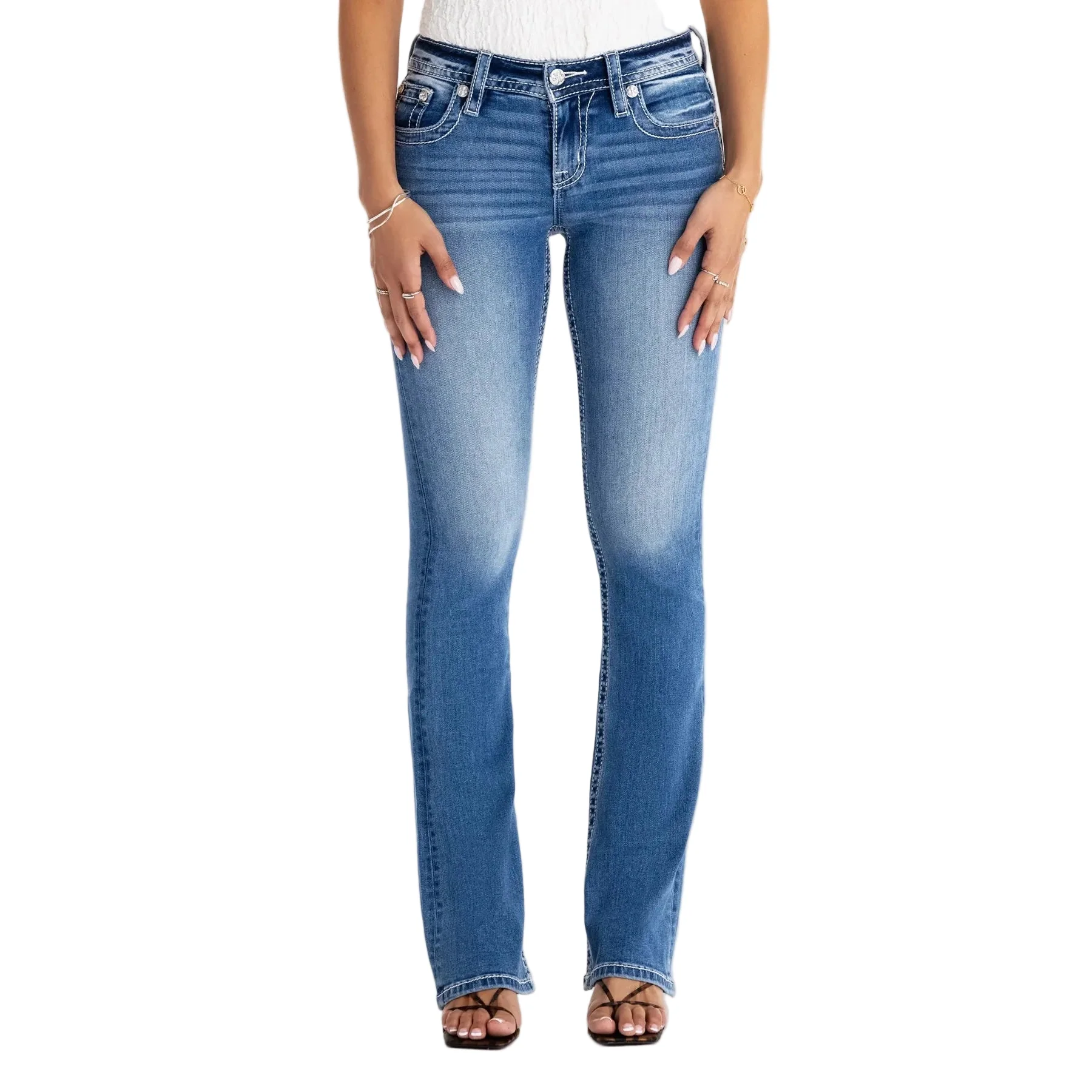 Miss Me Women's Mid Rise Maddox Boot Cut Jeans - Medium Wash - Image 2