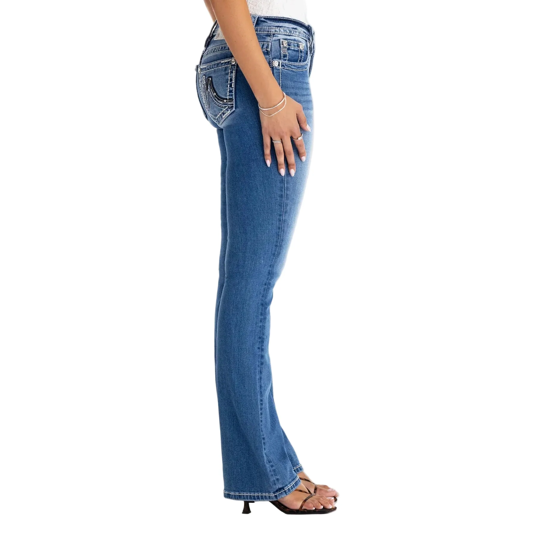 Miss Me Women's Mid Rise Maddox Boot Cut Jeans - Medium Wash - Image 6