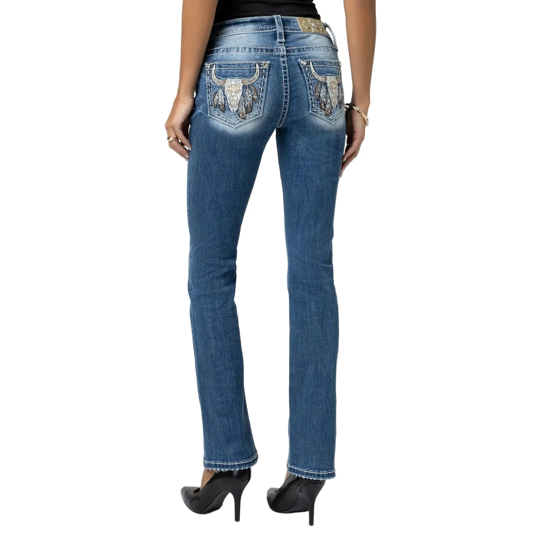 Miss Me Women's Mid Rise Seraphina Boot Cut Jeans - Medium Wash - Image 4