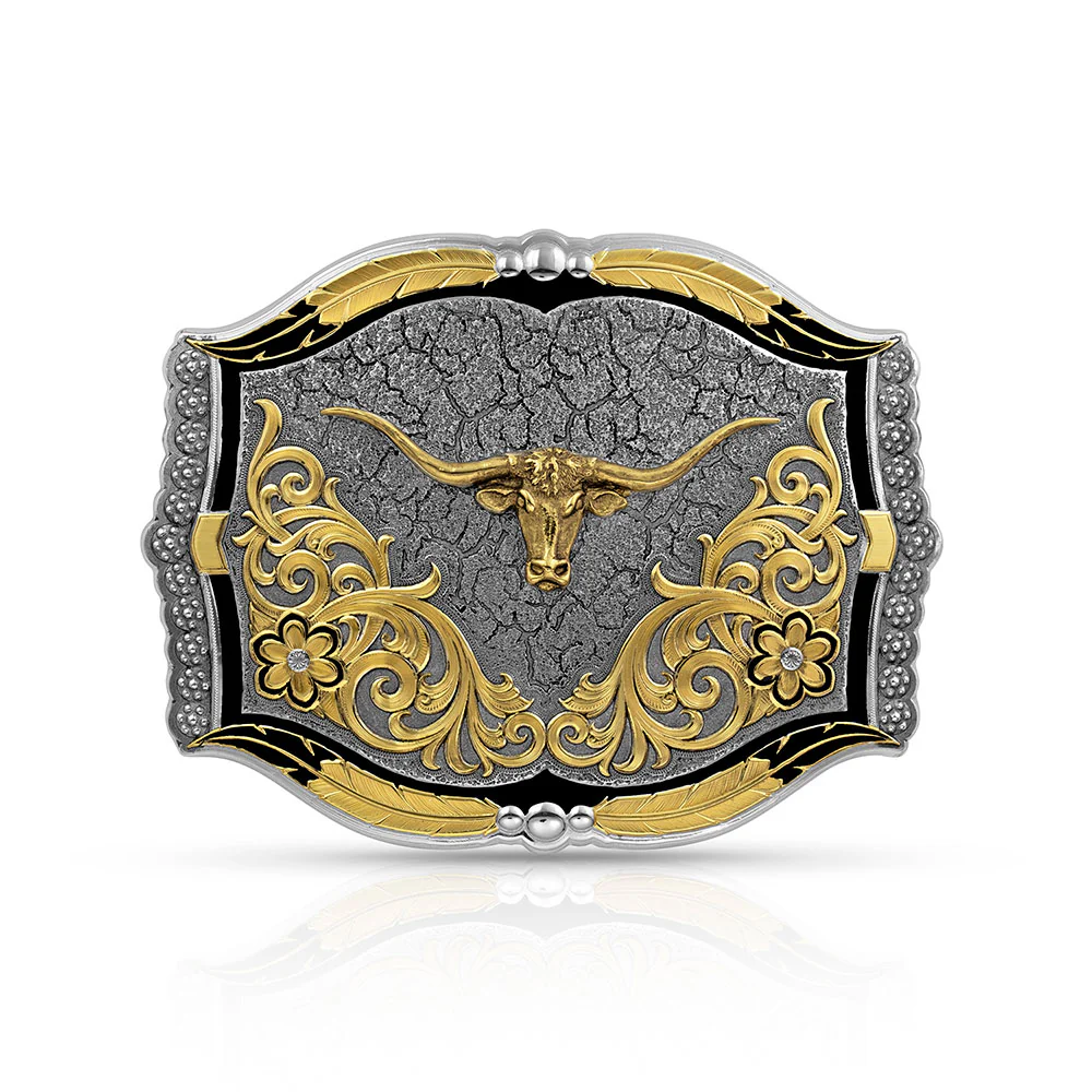 Montana Silversmiths 2T Cracked Earth/Dirt Longhorn Buckle