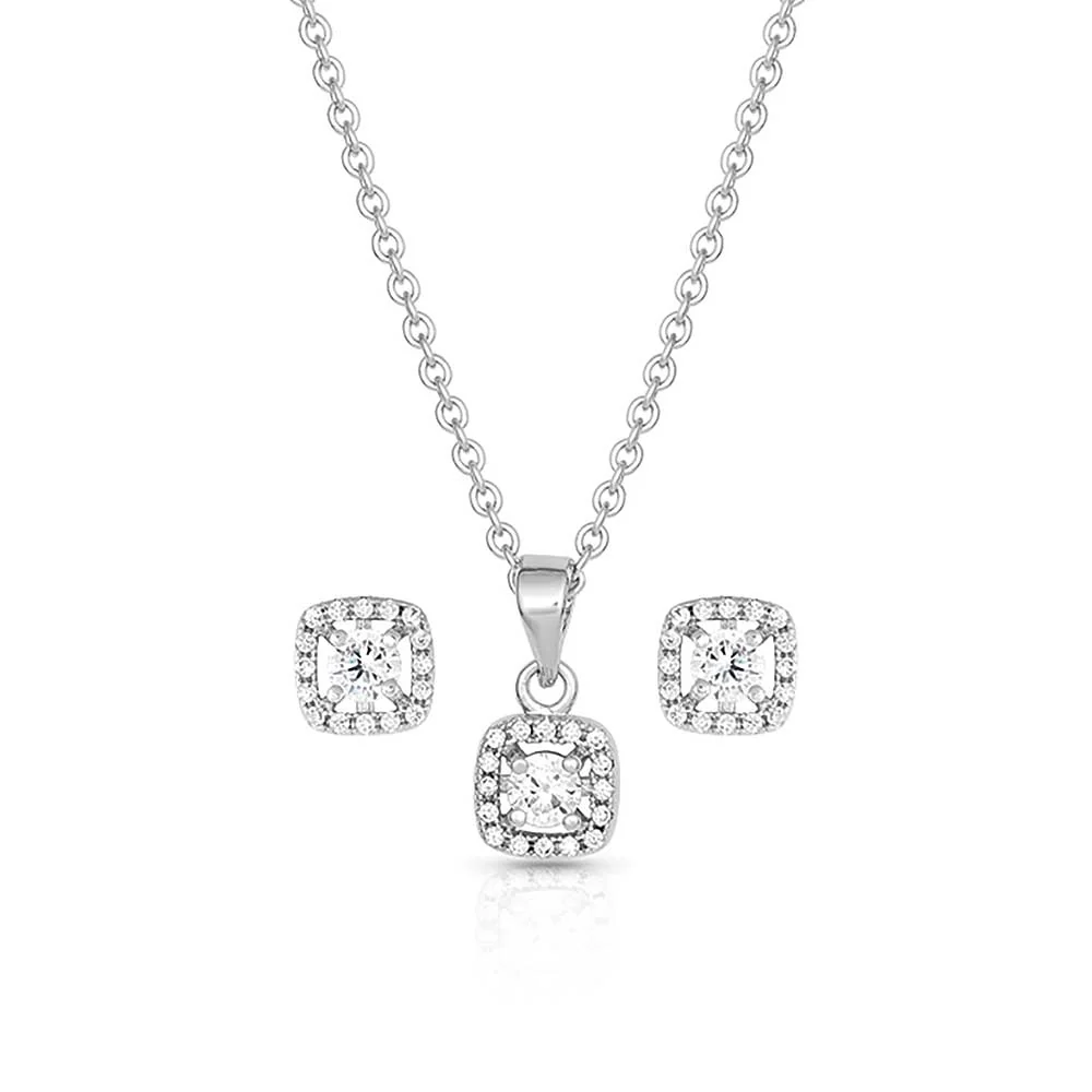 Montana Silversmith Boxed Star Round Crystal & Square Halo Jewelry Set