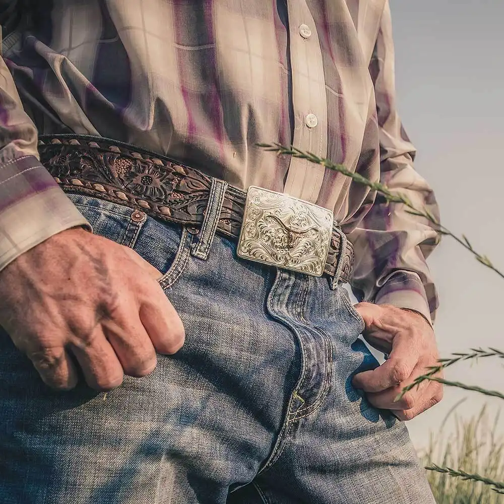 Montana Silversmiths Iconic Western Longhorn Silver Belt Buckle - Image 2