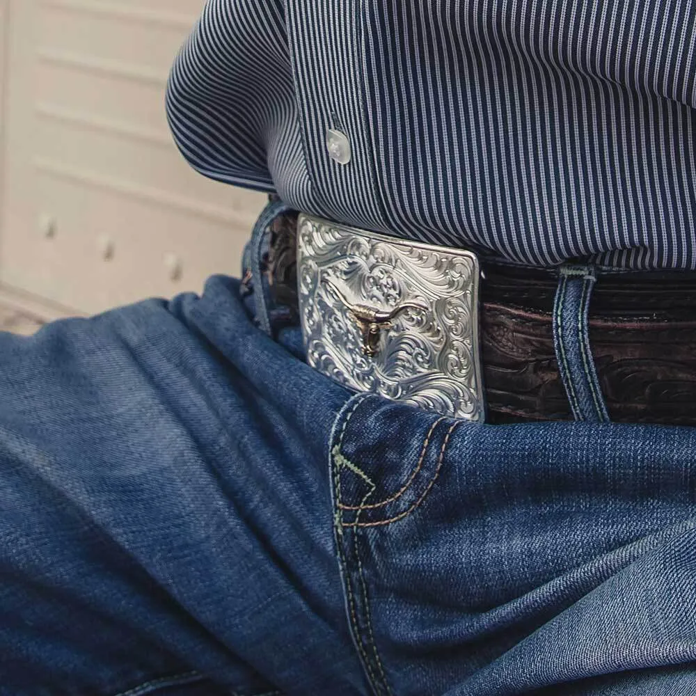Montana Silversmiths Iconic Western Longhorn Silver Belt Buckle - Image 3