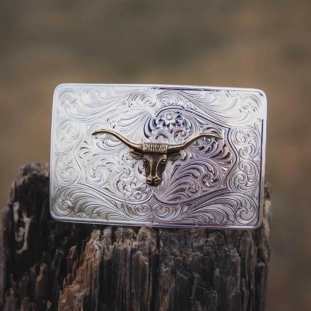 Montana Silversmiths Iconic Western Longhorn Silver Belt Buckle - Image 4