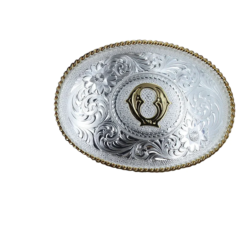 Montana Silversmiths Initial Q Silver Engraved Gold Trim Western Belt Buckle