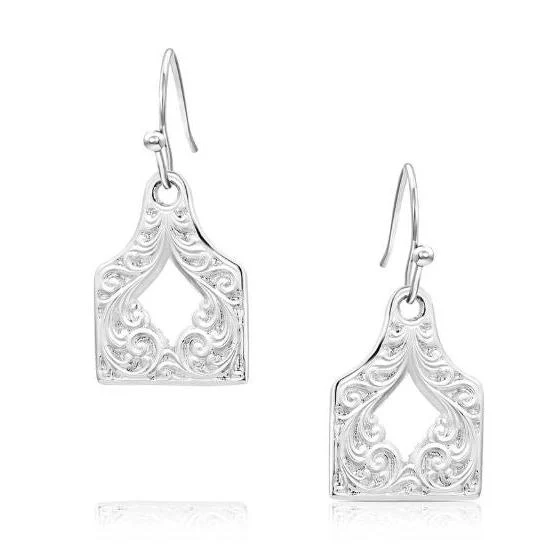 Montana Silversmiths Out West Cow Scroll Tag Earrings