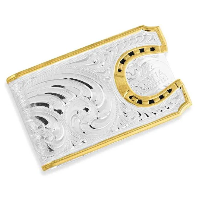 Montana Silversmiths Two Tone Carved Horseshoe Money Clip