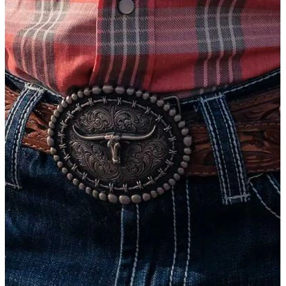 Montana Silversmiths Rustic Barbed Wired Longhorn Buckle - Image 3