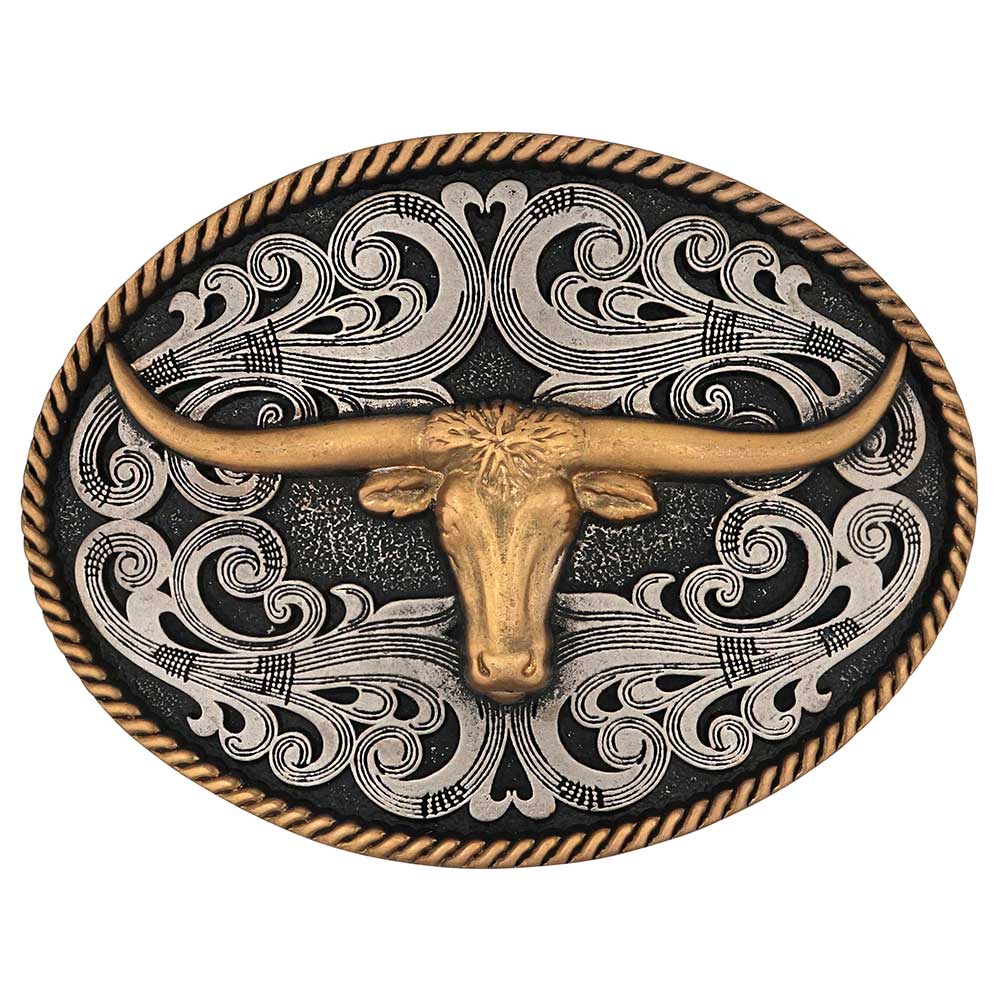 Montana Silversmiths Two-Tone Longhorn Cowboy Attitude Buckle