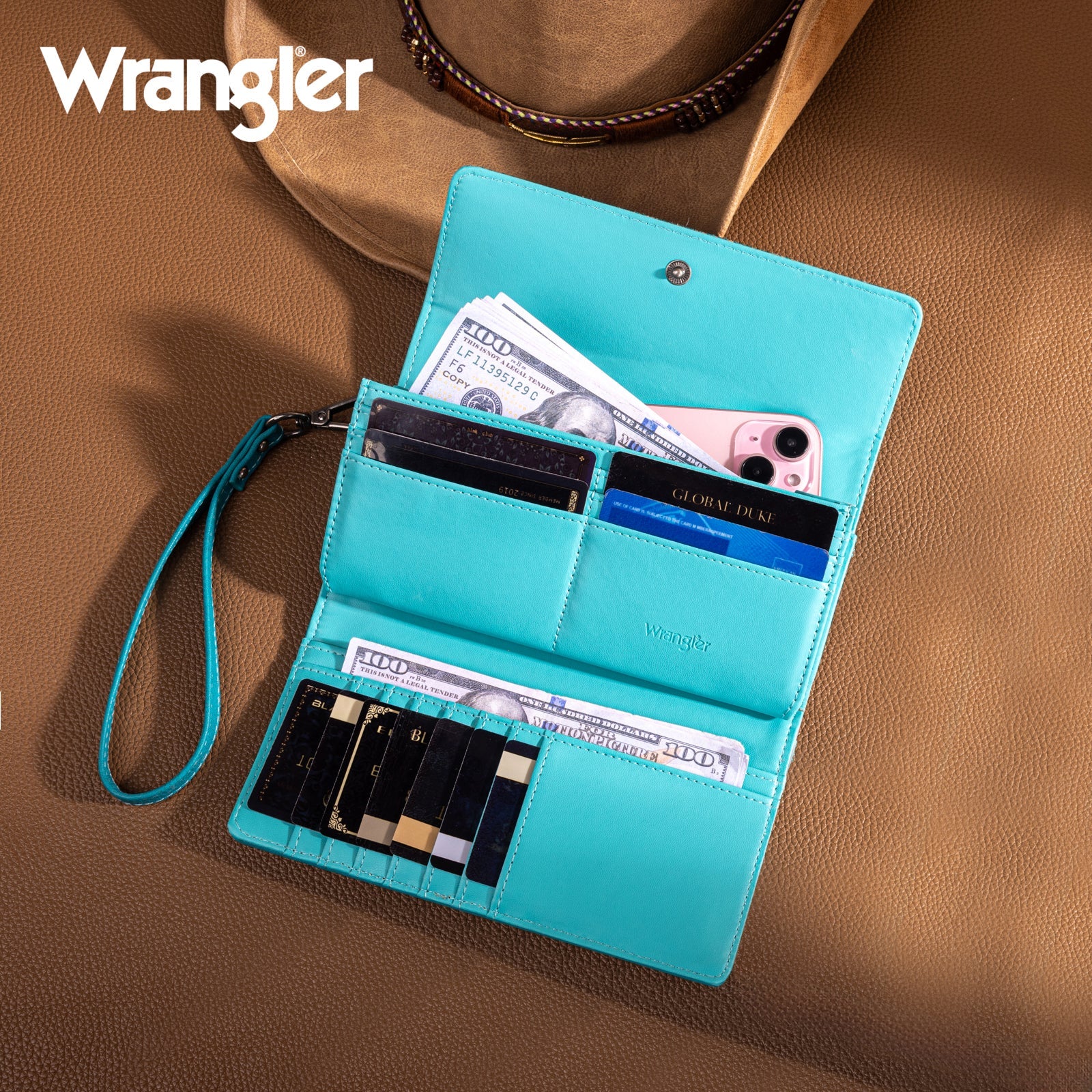 Wrangler Western Floral Tooled Trifold Wallet/Wristlet- Multiple Colors - Image 7