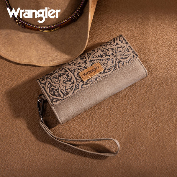 Wrangler Western Floral Tooled Trifold Wallet/Wristlet- Multiple Colors - Image 8